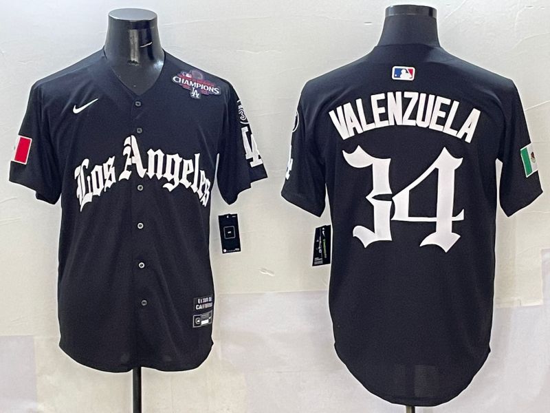 Men Los Angeles Dodgers 34 Valenzuela Black Five generations Joint Name 2025 Nike MLB Jersey style 8